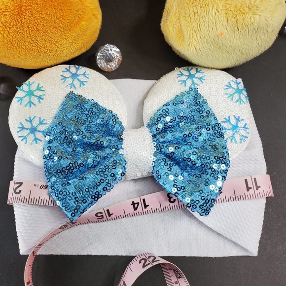 Frozen Hair Accessories with Blue Snow Flakes Mouse Ears Turban White Headband - Picture 4 of 9